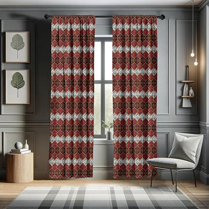 Ambesonne Savannah Curtains, Animal Skin Stripes as Diamond Shapes Pattern Wild Life Concept Native Art, Window Treatments 2 Panel Set for Living Room Bedroom, Pair of - 28" x 84", Red Brown