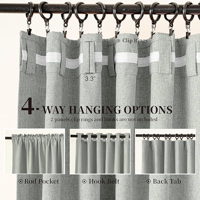 KangBang Extra Wide Blackout Linen Curtains, Sliding Door Curtains 84Wx108L, Back Tab Pocket Pleated Room Darkening Modern Drapes for Cottage High Ceiling(7FTx9FT, Fog Grey,2 Panels)