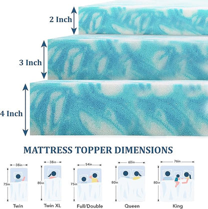 EGOHOME Topper 2 Inch Full Memory Foam Mattress Topper, Gel Foam Mattress Topper for Pressure Relief, Ventilated Design Bed Topper in a Box, CertiPUR-US Certified, 54"×75", Medium