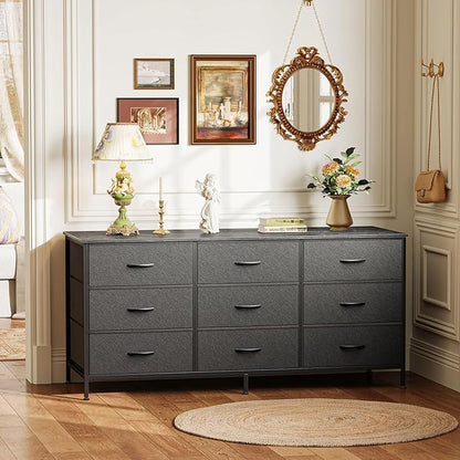 Huuger 9 Drawer Dresser, 47 Inch Dresser TV Stand for 50, 55 Inch TV, Entertainment Center with Drawers, Fabric Chest of Drawer for Bedroom, Closet, Black