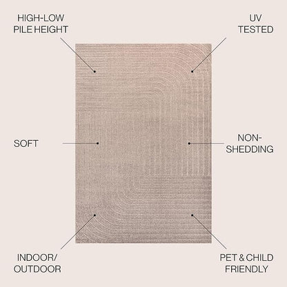 Eyely NCS101C-5 Odense High-Low Minimalist Angle Geometric Light Taupe 5 ft. x 8 ft. Indoor/Outdoor Area Rug, for Home, Backyard, Patio, Porch, Bedroom, Kitchen, Living Room