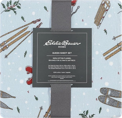 Eddie Bauer - Twin Sheets, Cotton Flannel Bedding Set, Brushed For Extra Softness, Cozy Home Decor (Snow Days, Twin)