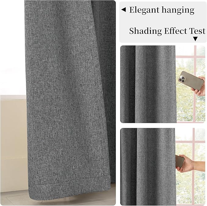 KangBang 120 Inch Black Out Linen Curtains 2 Panels Set for High Windows, Back Tab Rod Pocket Neutral Morden Tweed Blackout Linen Curtains for Living Room Sliding Patio Door(52x120 Inch, Frost Gray)