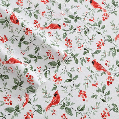 Laura Ashley - Flannel Sheets Twin Size, Anti-Pilling & Wrinkle Resistant Cotton, Touchably Soft for All-Season Comfort - Bed Sheets with Matching Pillowcase & Fitted Sheet (Jolly Cardinals Green)