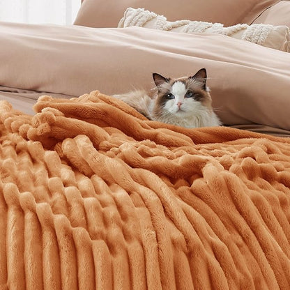 Bedsure GentleSoft Burnt Orange California King Size Blanket for Couch - Cozy Soft Fall Blankets for Women, Cute Small Fleece Throws for Girls, 102x96 Inches