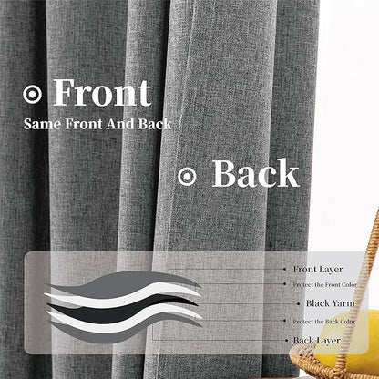 KangBang 2Pcs Blackout Curtains 96 Inches Long for Bedroom Back Tab Curtains Hook Belt Rod Pocket Linen Textured Thermal Greige Gray Drapes Window Treatment Panels for Living Room, 52x96