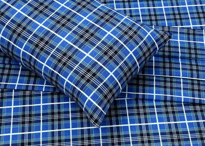 RUVANTI Flannel Sheets Full Size - 100% Cotton Double Brushed Bed Sheets Set, Deep Pockets 16 Inches, All Seasons Breathable & Extra Soft Full Sheets, Warm & Cozy, 4 Piece, Blue Plaid