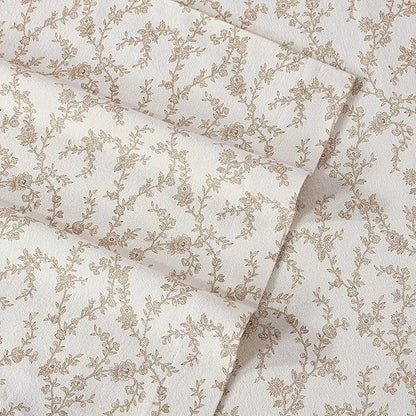 Laura Ashley - Flannel Sheets Twin Size, Anti-Pilling & Wrinkle Resistant Cotton, Touchably Soft for All-Season Comfort - Bed Sheets with Matching Pillowcase & Fitted Sheet (Victoria Beige)