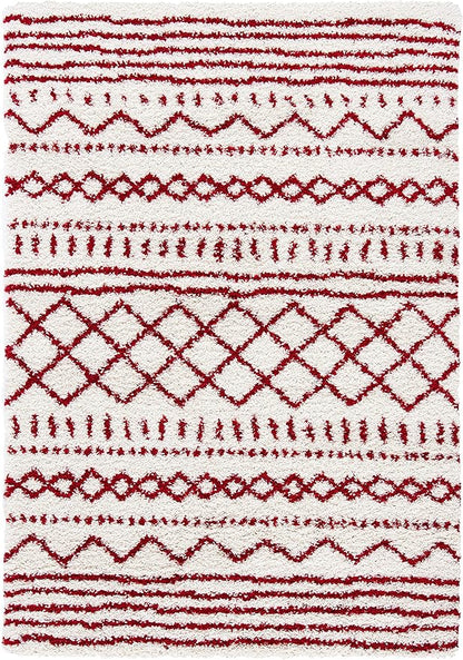 SAFAVIEH Arizona Shag Collection Accent Rug - 4' x 6', Ivory & Red, Moroccan Design, Non-Shedding & Easy Care, 1.6-inch Thick Ideal for High Traffic Areas in Entryway, Living Room, Bedroom (ASG741P)