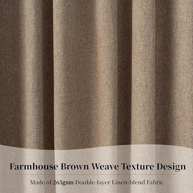 KangBang Biscuit Extra Wide Blackout Curtains for Sliding Patio Door 2 Panels, Back Tab Rod Pocket Floor to Ceiling Drapes,96 Inch Length Window Treatment Thermal Black Out Linen Drapes, 72x96