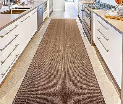 Custom Length Cut to Size Wide Width Carpet Runner Rug for Hallways, Slip Resistant Latex Rubber Backed, 31 inch Wide X Customized Length, Stripe Brown, 31 inch X 24 feet