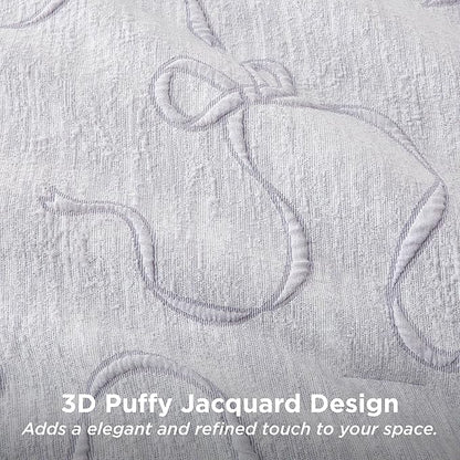 Bedsure Full Size Comforter Set, Light Purple Boho Tufted Bed Set, 3D Puffy Jacquard Bedding Full Size, 3 Pieces, 1 Farmhouse Shabby Chic Embroidery Comforter with Bow Pattern & 2 Pillow Cases