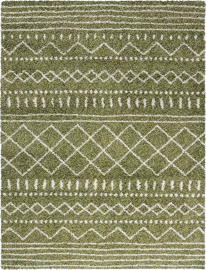 SAFAVIEH Arizona Shag Collection Area Rug - 9' x 12', Green & Ivory, Moroccan Design, Non-Shedding & Easy Care, 1.6-inch Thick Ideal for High Traffic Areas in Living Room, Bedroom (ASG741X)