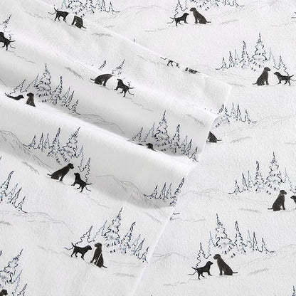Eddie Bauer - King Sheets, Cotton Flannel Bedding Set, Brushed For Extra Softness, Cozy Home Decor (Dog Friends White, King)