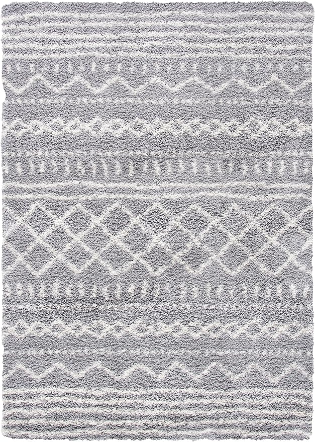 SAFAVIEH Arizona Shag Collection Area Rug - 5'1" x 7'6", Grey & Ivory, Moroccan Design, Non-Shedding & Easy Care, 1.6-inch Thick Ideal for High Traffic Areas in Living Room, Bedroom (ASG741G)
