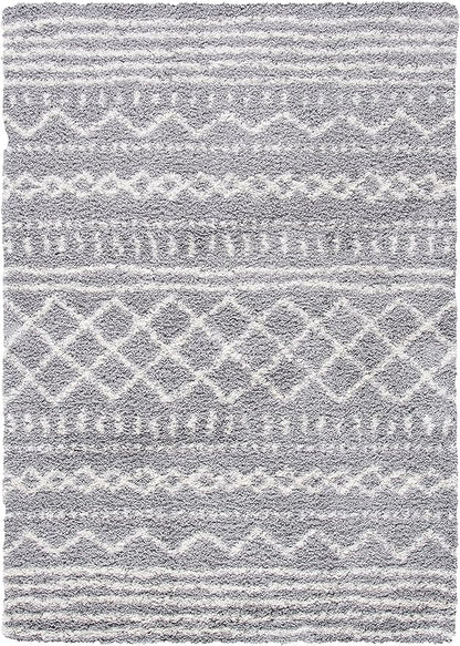 SAFAVIEH Arizona Shag Collection Area Rug - 6'7" x 9'2", Grey & Ivory, Moroccan Design, Non-Shedding & Easy Care, 1.6-inch Thick Ideal for High Traffic Areas in Living Room, Bedroom (ASG741G)