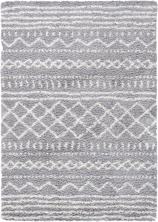 SAFAVIEH Arizona Shag Collection Accent Rug - 2'3" x 4', Grey & Ivory, Moroccan Design, Non-Shedding & Easy Care, 1.6-inch Thick Ideal for High Traffic Areas in Foyer, Living Room, Bedroom (ASG741G)