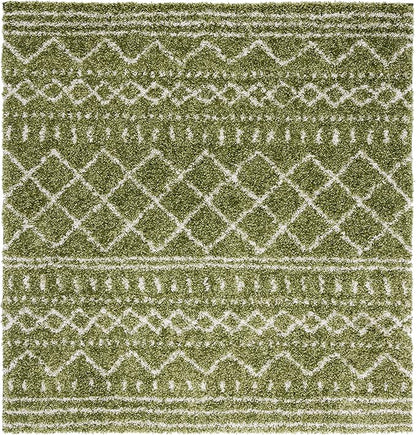 SAFAVIEH Arizona Shag Collection Accent Rug - 3'2" Square, Green & Ivory, Moroccan Design, Non-Shedding & Easy Care, 1.6-inch Thick, Ideal for The Living Room, Dining, Bedroom (ASG741X)