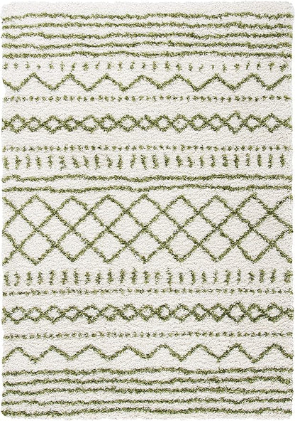 SAFAVIEH Arizona Shag Collection Area Rug - 5'1" x 7'6", Ivory & Green, Moroccan Design, Non-Shedding & Easy Care, 1.6-inch Thick Ideal for High Traffic Areas in Living Room, Bedroom (ASG741Y)
