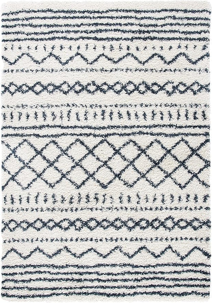 SAFAVIEH Arizona Shag Collection Accent Rug - 3'2" x 5', Ivory & Slate, Moroccan Design, Non-Shedding & Easy Care, 1.6-inch Thick Ideal for High Traffic Areas in Foyer, Living Room, Bedroom (ASG741M)