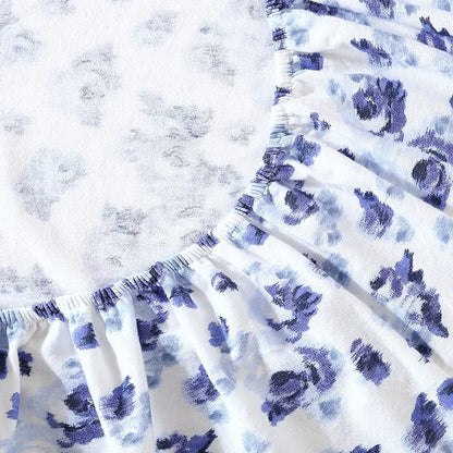 Laura Ashley - Flannel Sheets Queen Size, Anti-Pilling & Wrinkle Resistant Cotton, Touchably Soft for All-Season Comfort - Bed Sheets with Matching Pillowcases & Fitted Sheet (Emelisa Blue)