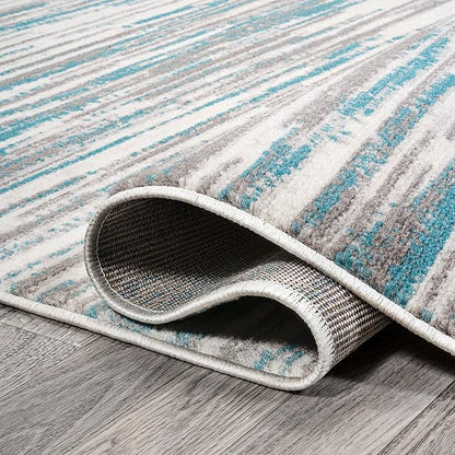 JONATHAN Y Speer Abstract Linear Stripe Gray/Blue Indoor Area Rug, 4x6, Contemporary, Rustic, Easy-Cleaning for Living Room, Bedroom, Kitchen, Pet Friendly, Non-Shedding (LUX106A-4)