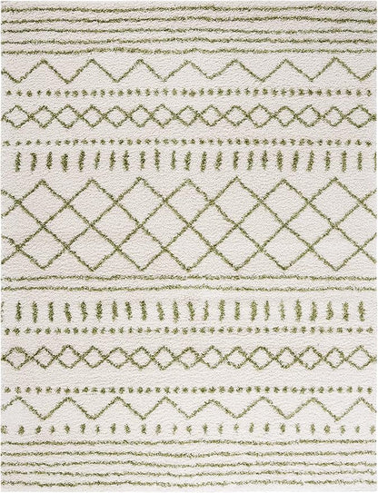 SAFAVIEH Arizona Shag Collection Area Rug - 10' x 14', Ivory & Green, Moroccan Design, Non-Shedding & Easy Care, 1.6-inch Thick, Ideal for The Living Room, Bedroom, Dining Room (ASG741Y-10)