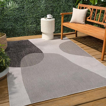 JONATHAN Y Geometric Organic Shapes Indoor Outdoor Area Rug 4X6 Cream/Black, Zia Modern for Backyard, Patio, Porch, Easy-Cleaning, High Traffic, Pet-Friendly, Non-Shedding (TSN306A-4)