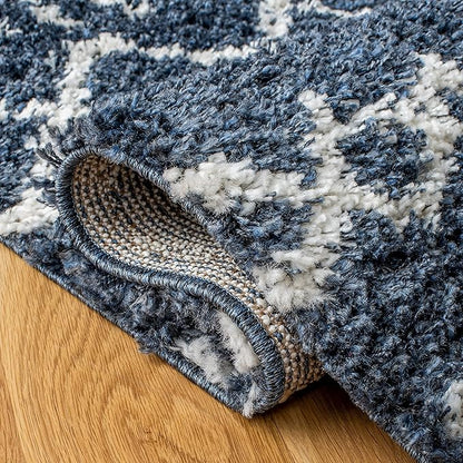SAFAVIEH Arizona Shag Collection Area Rug - 6'7" x 9'2", Slate Blue & Ivory, Moroccan Design, Non-Shedding & Easy Care, 1.6-inch Thick Ideal for High Traffic Areas in Living Room, Bedroom (ASG741L)