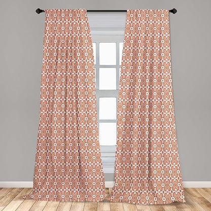 Ambesonne Scandinavian Window Curtains, Flower Like Motifs Folk Art in Tangerine Tones, Lightweight Decorative Panels Set of 2 with Rod Pocket, 56" x 84", Sienna Sky