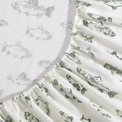 Eddie Bauer - Twin Sheets, Cotton Flannel Bedding Set, Brushed For Extra Softness, Cozy Home Decor (School of Fish, Twin)