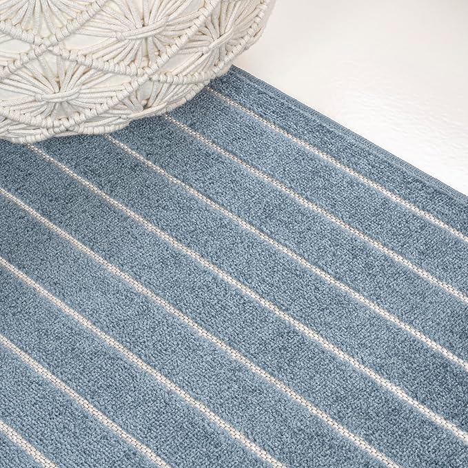 Eyely NCS101D-28 Odense High-Low Minimalist Angle Geometric Dark Blue/Cream 2 ft. x 8 ft. Indoor/Outdoor Runner Rug, for Home, Backyard, Patio, Porch, Bedroom, Kitchen, Living Room
