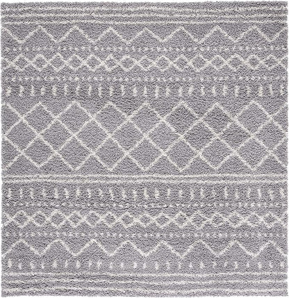 SAFAVIEH Arizona Shag Collection Area Rug - 5'1" Square, Grey & Ivory, Moroccan Design, Non-Shedding & Easy Care, 1.6-inch Thick Ideal for High Traffic Areas in Living Room, Bedroom (ASG741G)