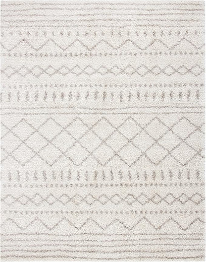 SAFAVIEH Arizona Shag Collection Area Rug - 9' x 12', Ivory & Beige, Moroccan Design, Non-Shedding & Easy Care, 1.6-inch Thick Ideal for High Traffic Areas in Living Room, Bedroom (ASG741A)