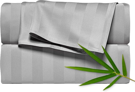 Queen Sheets by Pure Bamboo, Genuine 100% Organic Viscose Derived from Bamboo Bed Sheet Set, Luxuriously Soft & Cooling, Double Stitching, Lifetime Quality Promise (Queen, Jacquard Silver)
