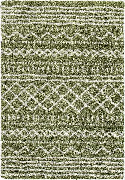 SAFAVIEH Arizona Shag Collection Area Rug - 5'1" x 7'6", Green & Ivory, Moroccan Design, Non-Shedding & Easy Care, 1.6-inch Thick Ideal for High Traffic Areas in Living Room, Bedroom (ASG741X)