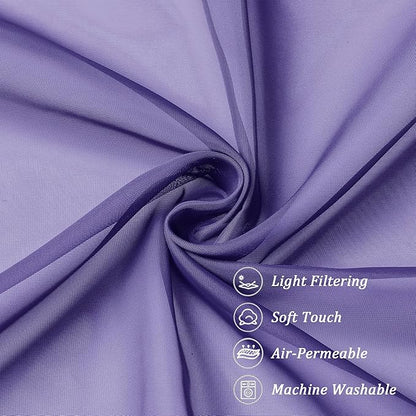 Chyhomenyc Sheer Purple Tier Curtains 24 Inch Length, Small Window Curtains Treatment for Bathroom Living Room Basement, Short Rod Pocket Cafe Curtain, 42W x 24L Inches, 2 Panels