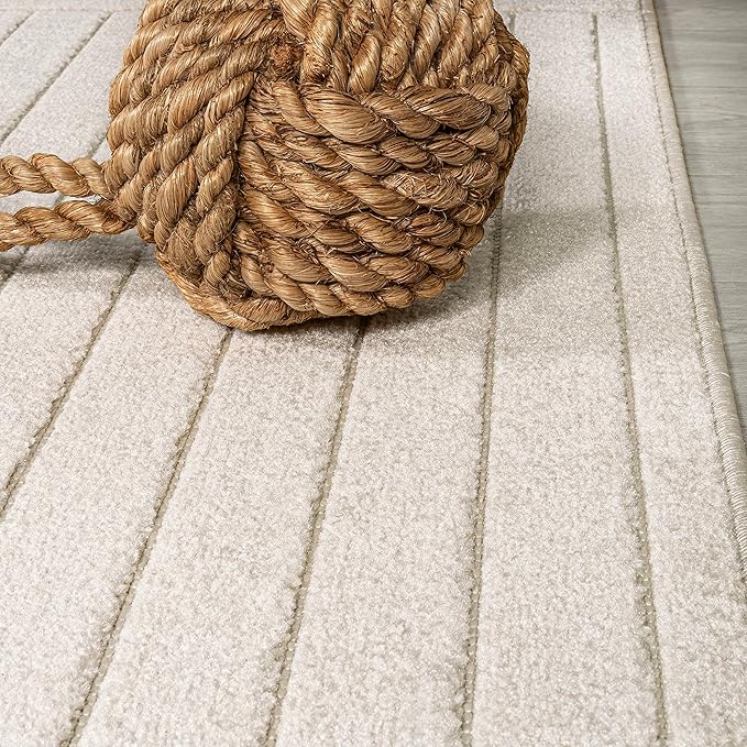 Eyely NCS101A-6R Scandinavian Odense Minimalist Angle Geometric Indoor Rug, Pet Friendly, Non-Shedding, Stain Resistant, Easy-Cleaning, Ivory/Cream, 6' Round, Indoor/Outdoor, Area Rug