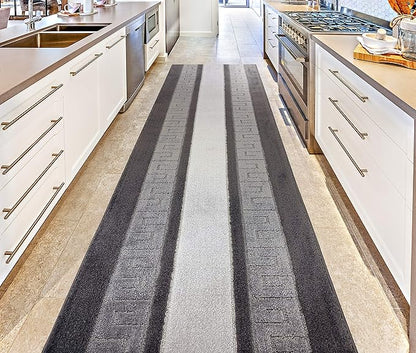 Custom Length Cut to Size Ancient Latin Hellenic Motif Carpet Runner Rug for Hallways, Non Slip Rubber Backed, 31 inch Wide X Customized Length, Greek Key Grey, 31 inch X 20 feet