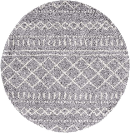 SAFAVIEH Arizona Shag Collection Area Rug - 5'1" Round, Grey & Ivory, Moroccan Design, Non-Shedding & Easy Care, 1.6-inch Thick Ideal for High Traffic Areas in Living Room, Bedroom (ASG741G)