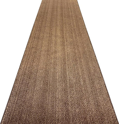 Custom Length Cut to Size Wide Width Carpet Runner Rug for Hallways, Slip Resistant Latex Rubber Backed, 31 inch Wide X Customized Length, Stripe Brown, 31 inch X 20 feet