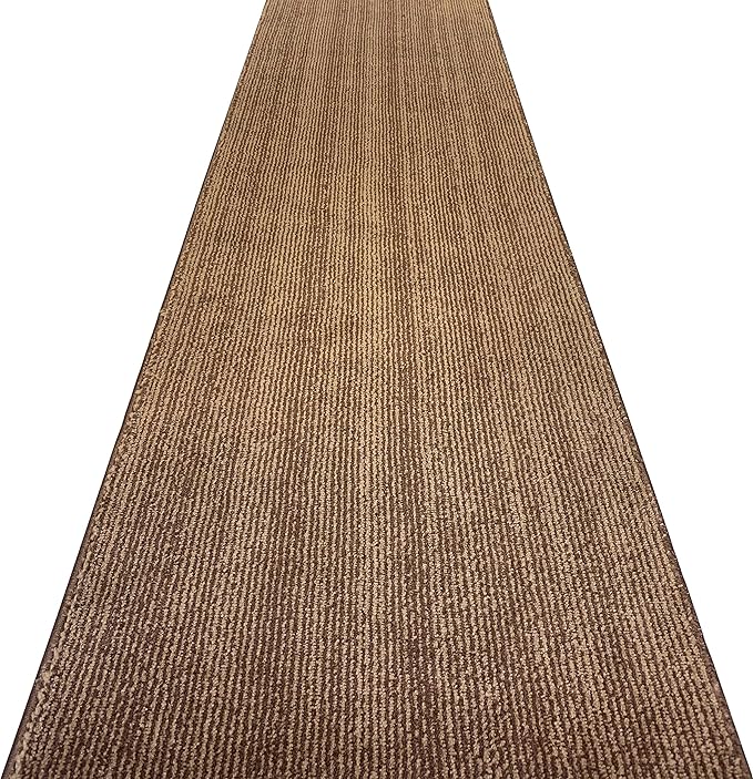 Custom Length Cut to Size Wide Width Carpet Runner Rug for Hallways, Slip Resistant Latex Rubber Backed, 31 inch Wide X Customized Length, Stripe Brown, 31 inch X 15 feet