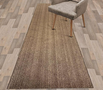 31 inch Wide Hallway Carpet Runner Rug, Custom Length, Non-Slip Rubber Back, Brown, Modern Stripe, 9 feet Long
