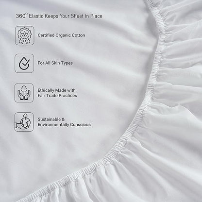 LANE LINEN 100% Organic Cotton Twin Sheets Set, 6Pc Twin Bed Sheets, Breathable Cotton Sheets Twin Size Bed Set, Dorm Room Essentials with 15" Deep Pocket Fitted Sheet - White Twin Sheets (2 Pack)
