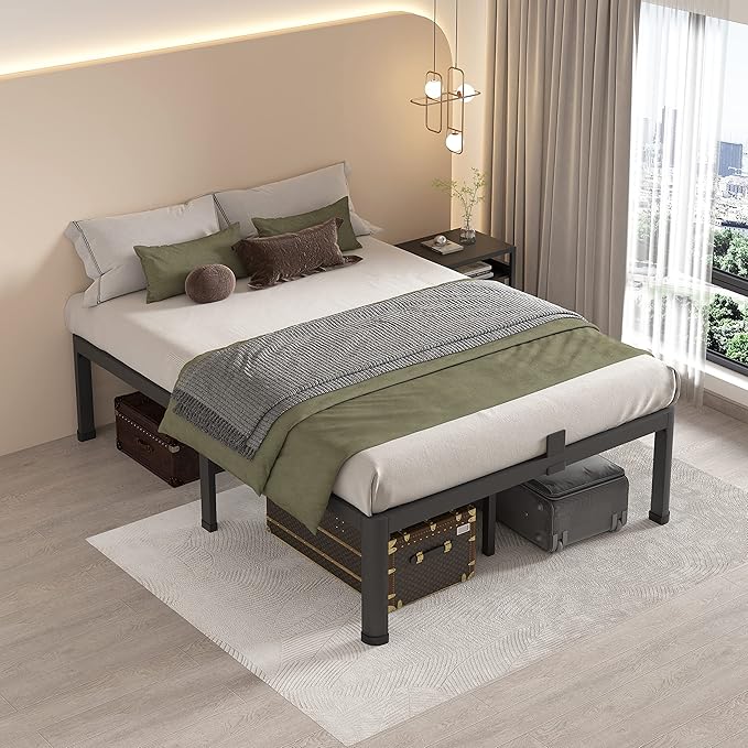 MAF 12 Inch King Metal Platform Bed Frame with Round Corner Legs, Mattress Slide Stopper, 3000 LBS Heavy Duty Steel Slats Support, No Box Spring Needed, Noise Free