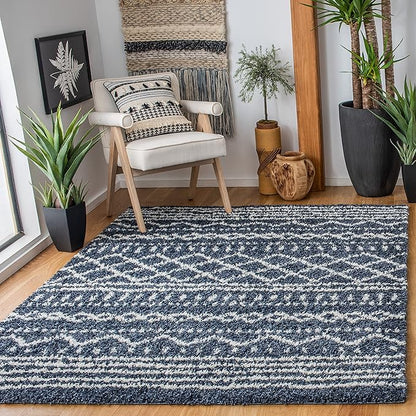 SAFAVIEH Arizona Shag Collection Accent Rug - 3'2" x 5', Slate Blue & Ivory, Design, Non-Shedding & Easy Care, 1.6-inch Thick Ideal for High Traffic Areas in Entryway, Living Room, Bedroom (ASG741L)