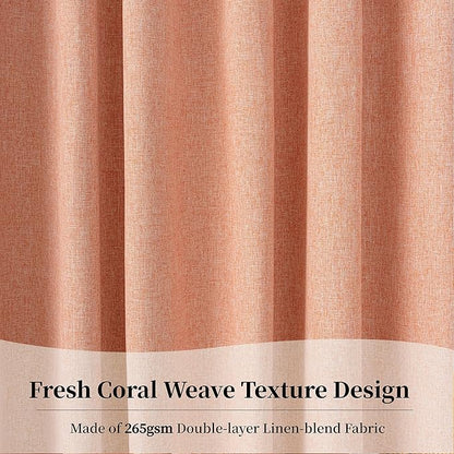 KangBang Light Coral Full Blackout Curtains 72x108 Inches Long Light Blocking Thermal Insulated Back Tab Rod Pocket Curtains for Nursery Hall Large Windows, 2 Panels, Hook Belt Pleated Drapes, Salmon