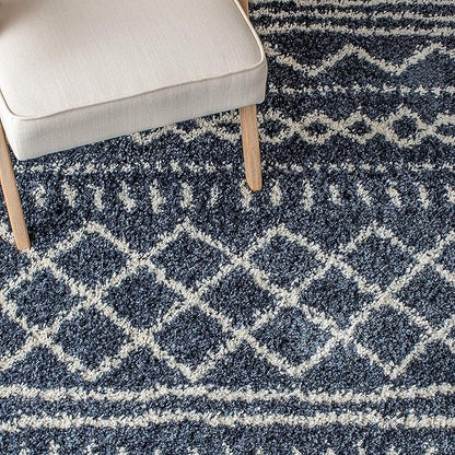 SAFAVIEH Arizona Shag Collection Runner Rug - 2'3" x 6' Runner, Slate Blue & Ivory, Moroccan Design, Non-Shedding, 1.6-inch Thick, Ideal for High Traffic Areas in Living Room, Bedroom (ASG741L-26)