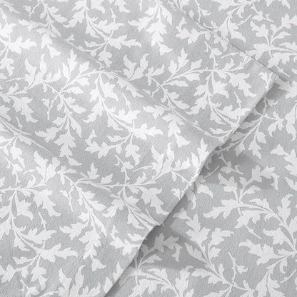 Laura Ashley - Flannel Sheets King Size, Anti-Pilling & Wrinkle Resistant Cotton, Touchably Soft for All-Season Comfort - Bed Sheets with Matching Pillowcases & Fitted Sheet (Crestwood Pastel Grey)