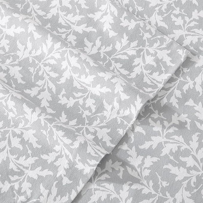Laura Ashley - Flannel Sheets Full Size, Anti-Pilling & Wrinkle Resistant Cotton, Touchably Soft for All-Season Comfort - Bed Sheets with Matching Pillowcases & Fitted Sheet (Crestwood Pastel Grey)